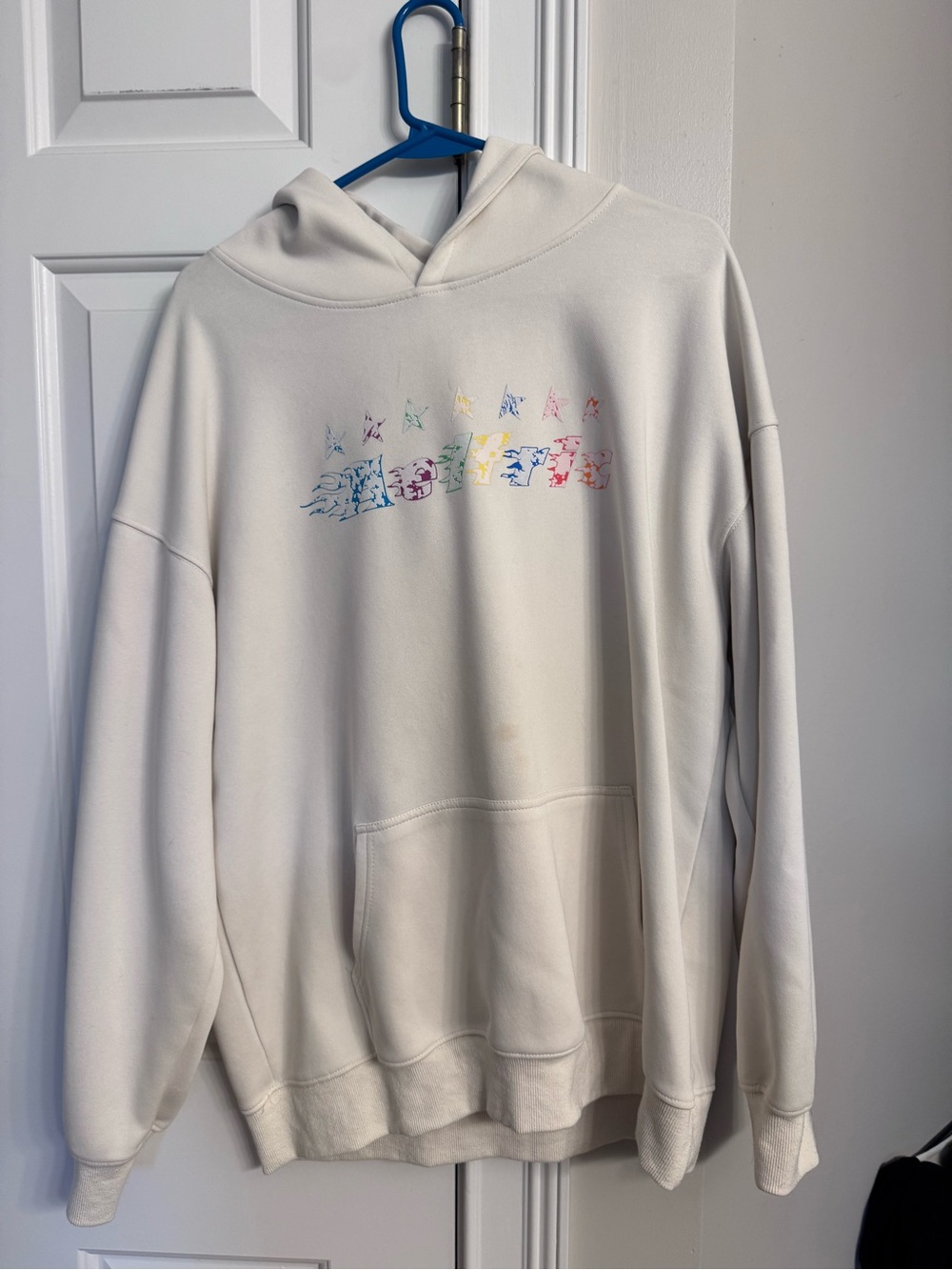 Aelfric Eden Cream Crewneck Hoodie with Rainbow Script